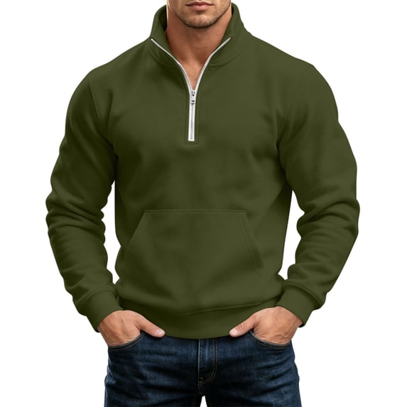 Men's Quarter Zip Fleece Pullover Sweatshirt, Ghalytn Stand Collar Long Sleeve Sweat Top with Kangaroo Pocket