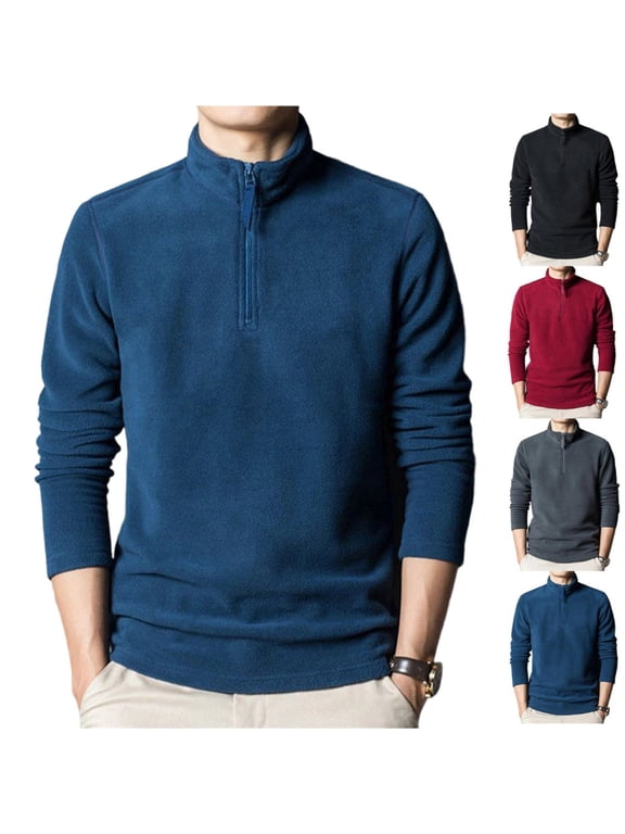 Men's Quarter Zip Fleece Sweater Mock Neck Half Zip Long Sleeve Soft Polar Fleece Top Casual Warm for Fall Winter