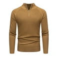 thumbnail image 1 of Men's Raglan Tops Casual Solid Long Sleeve Sweaters Quarter Zip Pullover Stand Collar Sweater Coffee S, 1 of 7