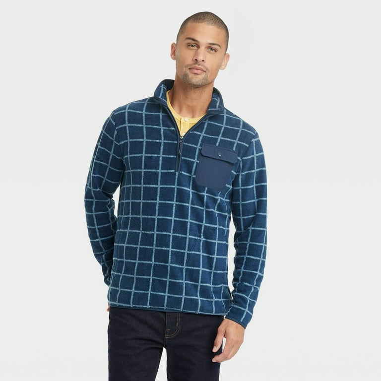 Men s Quarter Zip Fleece Sweatshirt Goodfellow Co Blue L