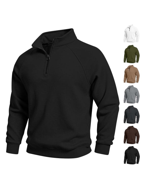 Men's Quarter Zip Fleece Sweatshirt Mock Neck Raglan Sleeve Pullover Solid Color Long Sleeve Classic Relaxed Fit Casual Layering Sweatshirt.