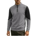 thumbnail image 1 of Men's Quarter Zip German Fleece Pullover Tops Color Block Mock Neck Casual Long Sleeve Fall Winter Warm Base Layer (4XL, Gray), 1 of 5