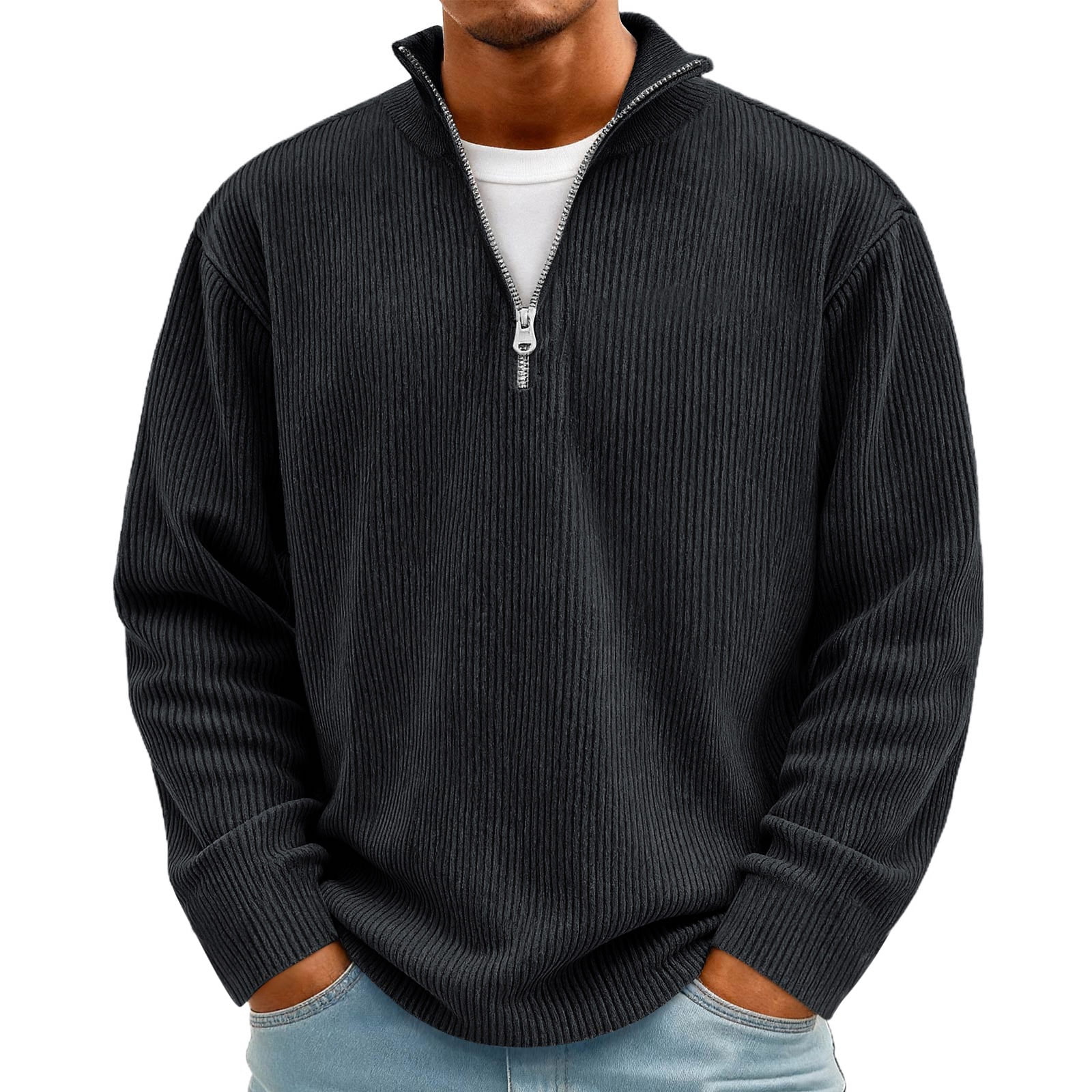 Men's Quarter Zip Golf Pullover Corduroy Sweatshirt Long Sleeve Stand ...