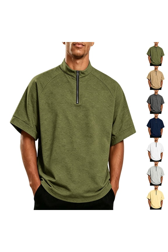 Men's Quarter Zip Golf Shirt - Lightweight Windproof Short Sleeve Performance Top with Stand Collar, Moisture Wicking Athletic Training Tee for Running & Casual Wear Camel XXL