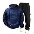 thumbnail image 1 of Men's Quarter Zip Hooded And Pants Set Solid Color Sweatshirts and Jogger Pants Two Piece, 1 of 3