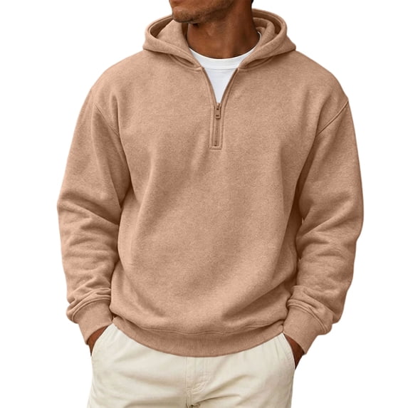 Men's Quarter Zip Hoodie Long Sleeve Casual Pullover Sweatshirt with Drawstring Soft Relaxed Fit Fall Hoodie
