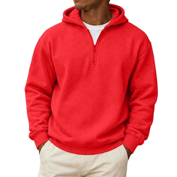 Men's Quarter Zip Hoodie Long Sleeve Casual Pullover Sweatshirt with Drawstring Soft Relaxed Fit Fall Hoodie