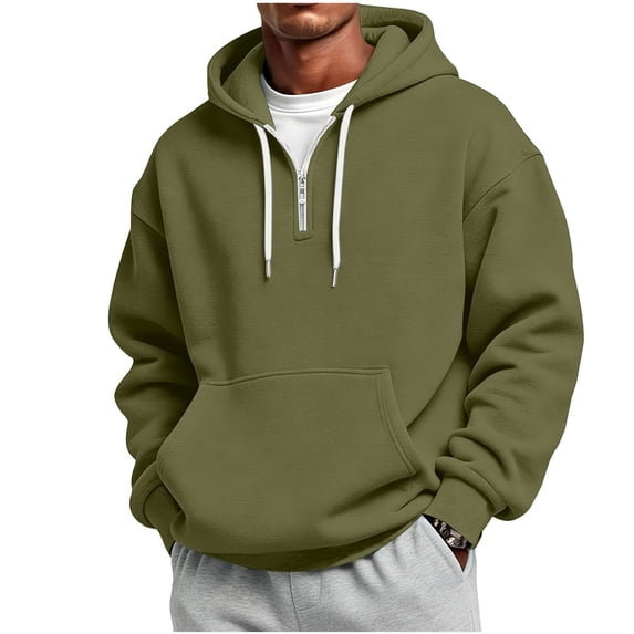 Men's Quarter Zip Hoodie Oversized Lightweight Drawstring Pullover Hooded Sweatshirt with Kangaroo Pocket for Fall Winter