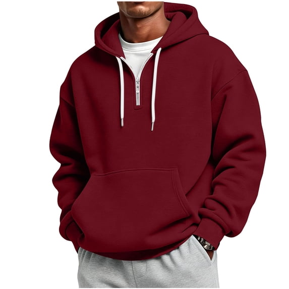 Men's Quarter Zip Hoodie Oversized Lightweight Drawstring Pullover Hooded Sweatshirt with Kangaroo Pocket for Fall Winter