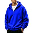 thumbnail image 1 of Men's Quarter Zip Hoodie Oversized Pullover Sweatshirt, Drawstring Hood Long Sleeve Athletic Workout Outdoor Casual Hooded Top Blue L, 1 of 8