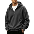 thumbnail image 1 of Men's Quarter Zip Hoodie Oversized Pullover Sweatshirt, Drawstring Hood Long Sleeve Athletic Workout Outdoor Casual Hooded Top Dark Gray L, 1 of 8