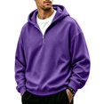 thumbnail image 1 of Men's Quarter Zip Hoodie Oversized Pullover Sweatshirt, Drawstring Hood Long Sleeve Athletic Workout Outdoor Casual Hooded Top Purple 3XL, 1 of 8