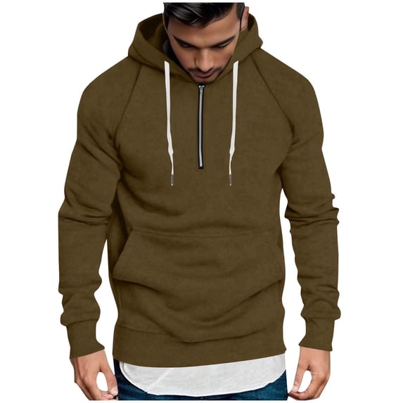 Men's Quarter Zip Hoodies Zip Up Drawstring Hoodie Long Sleeve Drop Shoulder Sweatshirt Casual Pullover