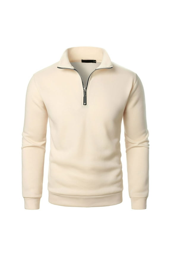 Men's Quarter Zip Knit Polo Sweater - Slim Fit Long Sleeve Stand Collar Casual Golf Shirt