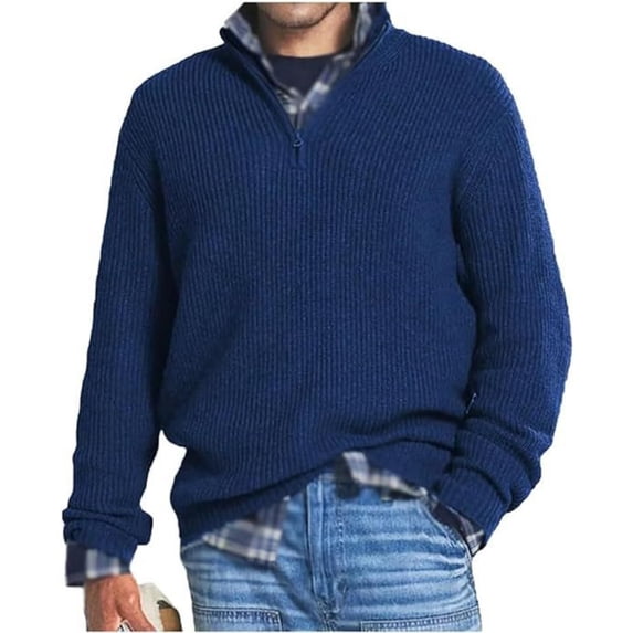 Men's Quarter Zip Knit Sweater Mock Neck Long Sleeve Regular Fit Casual Pullover