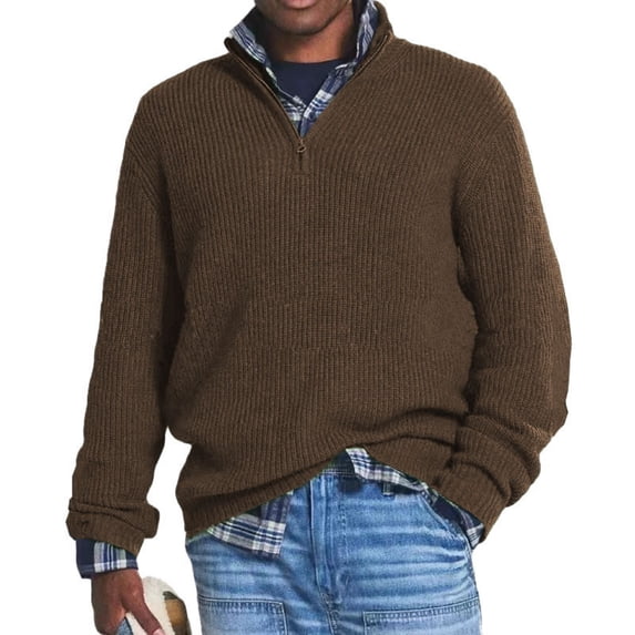 Men's Quarter Zip Knit Sweater Mock Neck Long Sleeve Regular Fit Casual Pullover