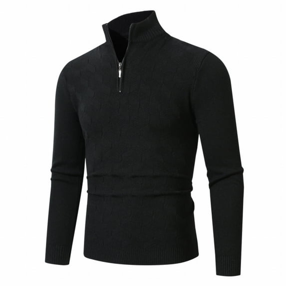 Men's Quarter Zip Knit Sweater Slim Fit Long Sleeve Mock Neck Pullover Top