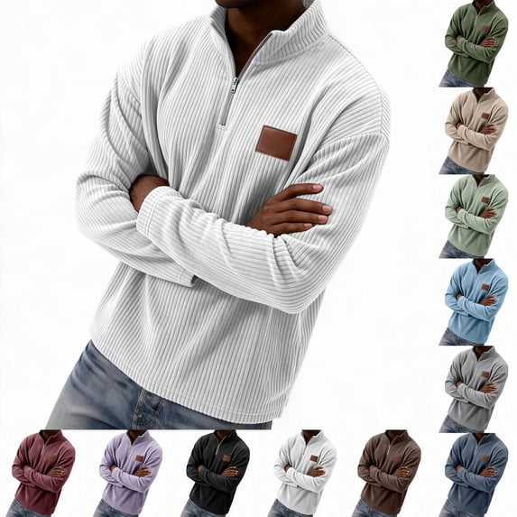Men's Quarter Zip Long Sleeve Mock Neck Pullover Sweatshirt XL