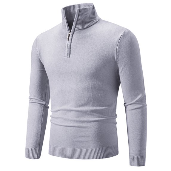 Men's Quarter Zip Mock Neck Pullover Sweater Long Sleeve Solid Knit Top