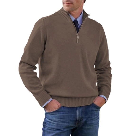 Men's Quarter Zip Mock Neck Sweater Long Sleeve Classic Fit Casual Work Pullover