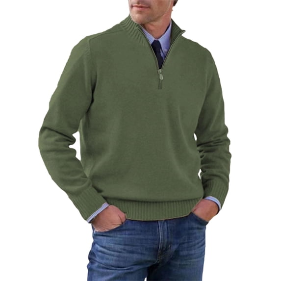 Men's Quarter Zip Mock Neck Sweater Long Sleeve Classic Fit Casual Work Pullover