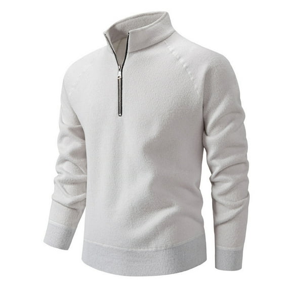 Men's Quarter Zip Mock Neck Sweater Long Sleeve Knit Pullover Casual Winter Top