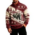 thumbnail image 1 of Men's Quarter Zip Mock Neck Sweatshirt Western Bear Print Long Sleeve Pullover Casual Outdoor Hunting Top Warm Athletic Sweatshirt Wine L, 1 of 4