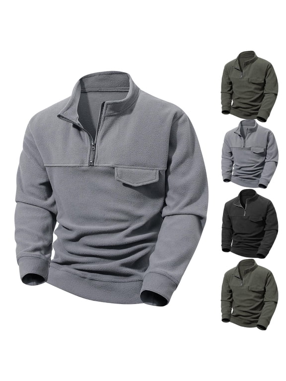 Men's Quarter Zip Polar Fleece Pullover Thermal Long Sleeve Sweatshirt Regular Fit Sweater Jacket Warm Fall Winter Tops for Outdoor