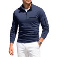 thumbnail image 1 of Men's Quarter Zip Polo Shirts Casual Lightweight Long Sleeve Top Mock Neck Stylish Summer Color Block Golf Slim Fit Shirts Navy 2XL, 1 of 4