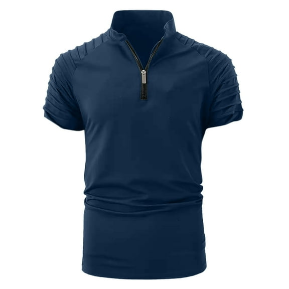 Men's Quarter Zip Polo Shirts Crewneck Slim Fit Moisture Wicking Lightweight Retro Work Summer Pullover Shirts