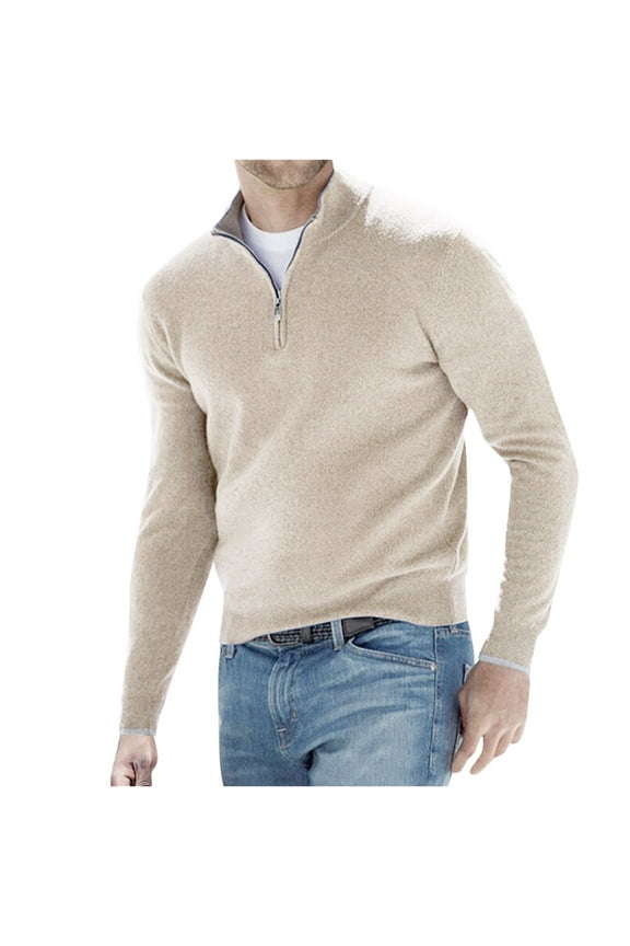Men's Quarter Zip Polo Sweater Plus Size Casual Solid Color Long Sleeve Wool Pullover Sweatshirts for Men Basic Winter Knitwear Tops