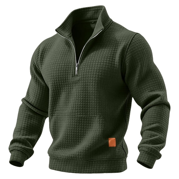 Men's Quarter Zip Pullover Big and Tall Waffle Knit Long Sleeve Shirts 2026 Winter Workout Casual Tops Solid Color Loose Fit Sweatshirt 2XL