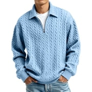 Mens Quarter Zip Pullover Cable Knit Mock Neck Dress Sweater