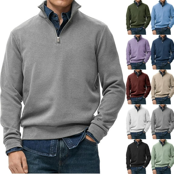 Men's Quarter Zip Pullover Fleece Lined Mock Neck Sweatshirt Long Sleeve Casual Sweatshirts Winter Pullover Sweater Khaki M