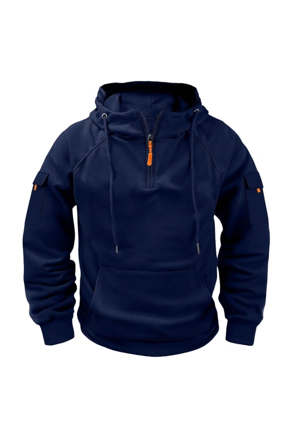Men's Quarter Zip Hooded Pullover Sweatshirt with Cargo Pockets Raglan Sleeves for Casual Outdoor Wear Oversized Pullover Long Sleeve Crewneck Casual Tops