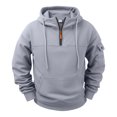 thumbnail image 1 of Men’s Quarter Zip Pullover Hoodie, Drawstring Hood Kangaroo Pocket Cargo Sleeve Pocket Long Sleeve Casual Top Light Gray L, 1 of 3