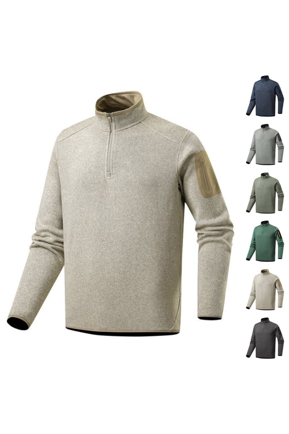 Men's Quarter Zip Pullover Long Sleeve Jacket Fleece Lined Golf Pullover Thermal Gym Workout Tops with Arm Zip Pocket