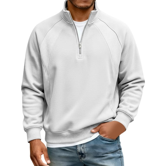 Men's Quarter Zip Pullover Neck Lightweight Sweatshirt Long Sleeve Polo Shirt Business Casual Pullover Tops