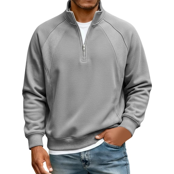 Men's Quarter Zip Pullover Neck Lightweight Sweatshirt Long Sleeve Polo Shirt Business Casual Pullover Tops
