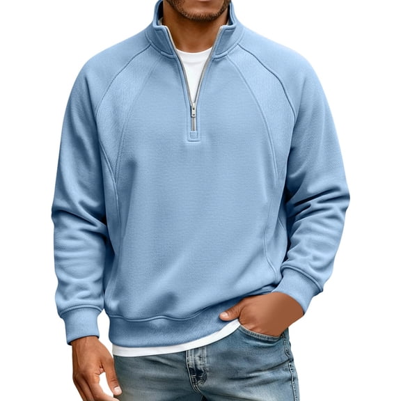 Men's Quarter Zip Pullover Neck Lightweight Sweatshirt Long Sleeve Polo Shirt Business Casual Pullover Tops