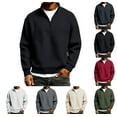 thumbnail image 1 of Men's Quarter Zip Pullover Quilted Sweater Long Sleeve Mock Neck with Pocket,Black L, 1 of 5