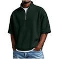 thumbnail image 1 of Men's Quarter Zip Pullover Quilted Sweatshirt Casual Mock Neck Waffle Texture Short Sleeve Polo Shirt Sweater Army Green, 1 of 8