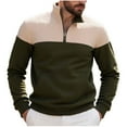 thumbnail image 1 of Men's Quarter Zip Pullover Quilted Sweatshirt Pullover Long Sleeve Stand Collar Sweater Color Block Sweatshirt (L, Army Green), 1 of 5