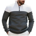 thumbnail image 1 of Men's Quarter Zip Pullover Quilted Sweatshirt Pullover Long Sleeve Stand Collar Sweater Color Block Sweatshirt (XXL, Dark Gray), 1 of 5
