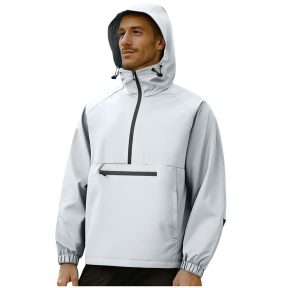 Men's Quarter Zip Pullover Rain Jacket - Waterproof Lightweight Packable Hooded Windbreaker with Multi-Pockets & Tightness Adjustments (Outdoor Hiking/Running)
