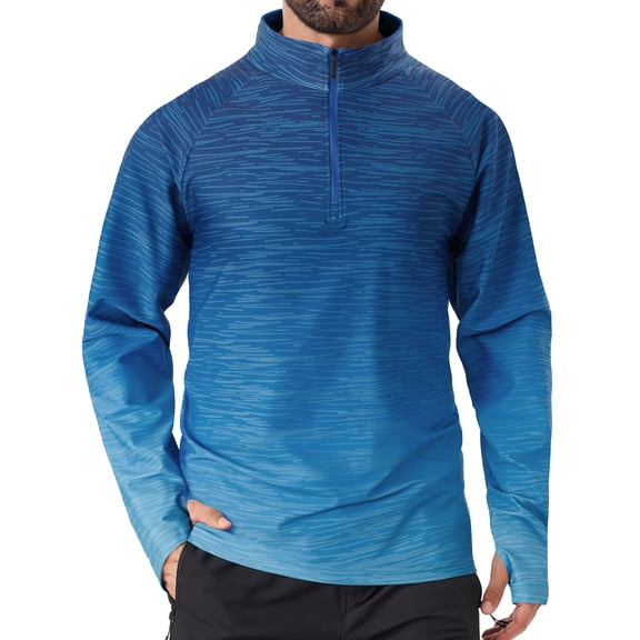 Men's Quarter Zip Pullover Shirt Athletic Running 1/4 Zip Long Sleeve Shirt Quick Dry Lightweight Tennis Gym Shirts Blue01 MHS1 L
