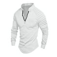 thumbnail image 1 of Men's Quarter Zip Pullover Shirt Pleated Henley Sleeve Top Casual Stand Collar Long-Sleeve Sweatshirt for Men (White XL), 1 of 2