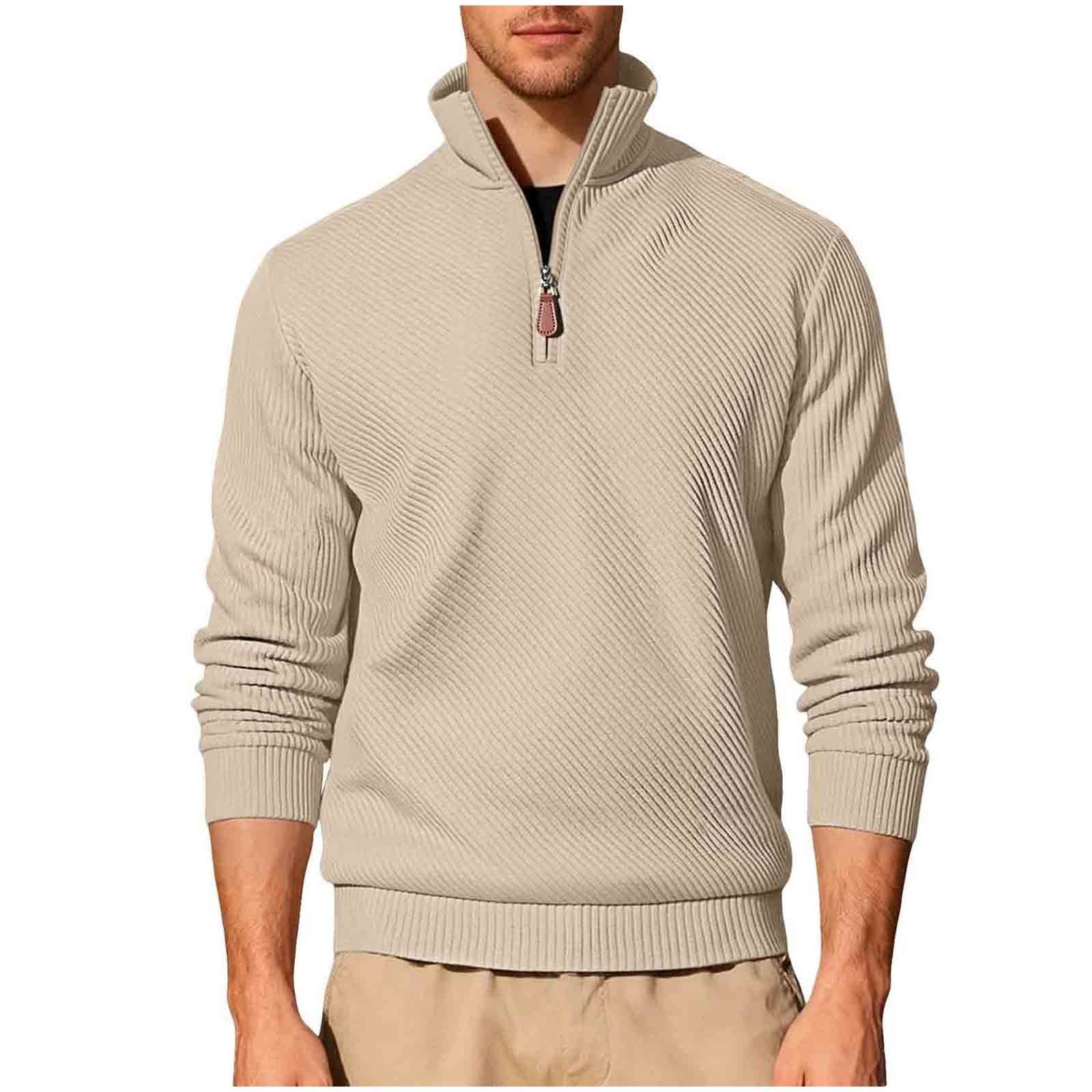Men's Quarter Zip Pullover Sweater Long Sleeve Solid Color Casual