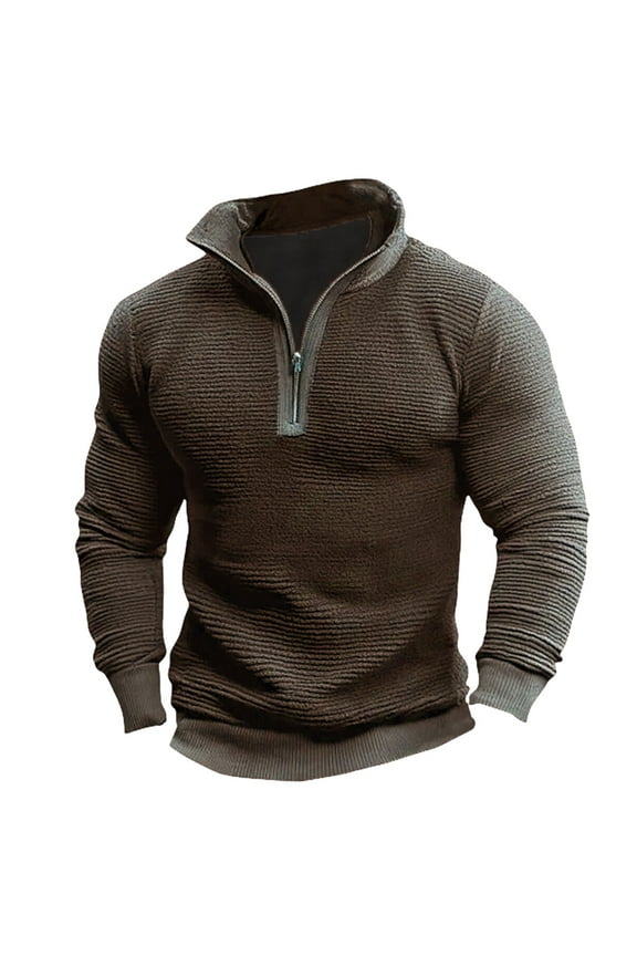 Men's Quarter Zip Pullover Sweaters Slim Lightweight Corduroy Shirt Knit Textured Long Sleeve Casual Sweater