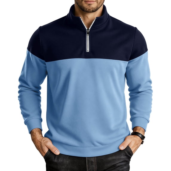 Men's Quarter Zip Pullover Sweatshirt Color Block Standing Collar Long Sleeve Loose Fit Athletic Top Casual Fashion Solid Patchwork Soft Sweatshirt